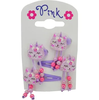 Doplněk pro panenku Vlasové doplňky Jednorožec Kočka - sada 4 ks (2 sponky, 2 gumičky)