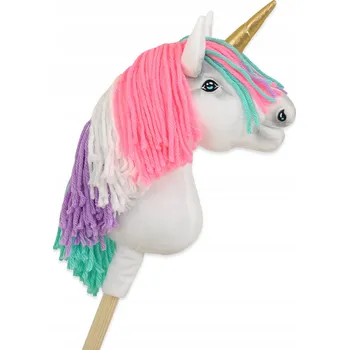 Hobby horsing Hobby Horse Jednorožec na tyči malý bílý s barevnou hřívou a zlatým rohem