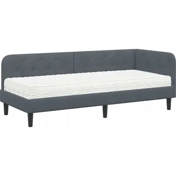 Postel Rohový rám postele s matrací Tmavě šedá 80 x 200 cm samet