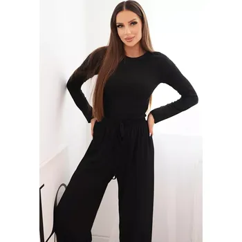 Kesi Włoski Dámský viskózový komplet s blůzkou a širokými kalhotami černý Kesi Włoski černá 3460508