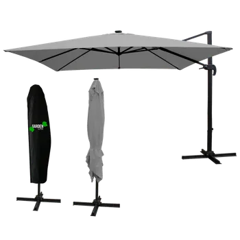 Slunečník ZAHRADNÍ SLUTEČNÍK 3 x 3 M ŠEDÝ 'ROMA' S KRYTEM S LED *1558