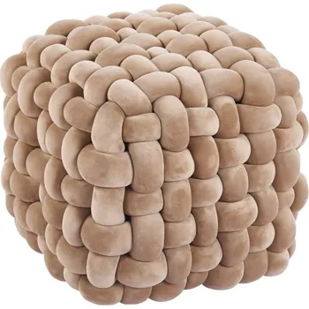 Taburet Designová proplétaná jednomístná velvetová čalouněná taburetka ve tvaru kostky - cappuccino