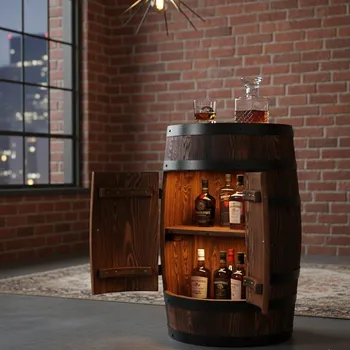 Vinotéka Barový sud dřevěný hnědý s LED osvětlením Bonanza Wood