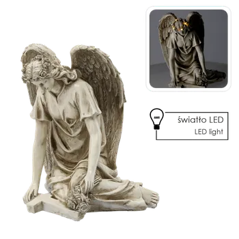 Vánoční dekorace SEDÍCÍ ANDĚL S LED KŘÍŽEM 34 X 26,5 X 38 CM béžová