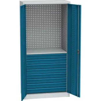 Skříňka na nářadí Kovová dílenská skříň na nářadí, 8 zásuvek, 195 x 95 x 50 cm, světle šedá/světle modrá