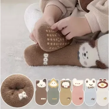 Kojenecké oblečení Teplé protiskluzové ponožky - HNĚDÉ - (24-36m) L (Značka: 4MOREWEI)