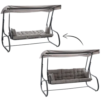 Zahradní houpačka ZAHRADNÍ HOUPAČKA 215 x 130 x 175 CM ŠEDÁ MELANŽ S PRÉMIOVOU FUNKCÍ LOUNGE *3125