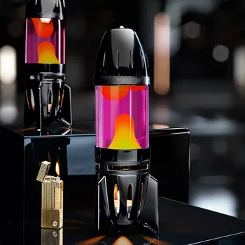 Lampa pro světelnou terapii Mathmos Fireflow R1 Black, originální lávová lampa černá s růžovou tekutinou a žlutou lávou, pro čajovou svíčku, výška 24cm