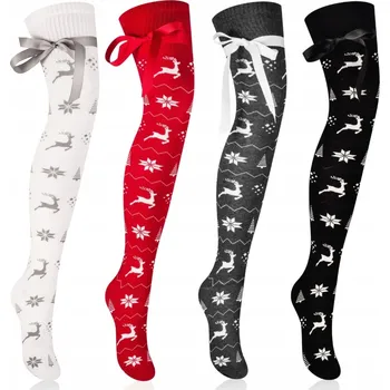 Dámské ponožky Vánoční podkolenky s motivem sobů a mašlí, velikost 36-40