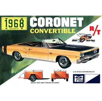 autíčko Model Plastový - Auto 1:25 1968 Dodge Coronet Convertible s přívěsem -