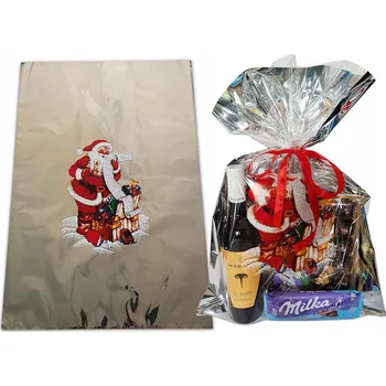 Dárková taška VELKÁ VÁNOČNÍ TAŠKA PYTEL pro BALENÍ DÁRKŮ FÓLIOVÁ 60x40 cm