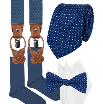 Kravata Bubibubi Modrá hedvábná sada Narni velikost ponožek 39-42