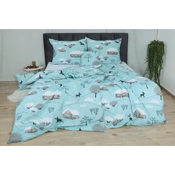 Povlečení HW LOGISTIC s.r.o. Bavlněné povlečení PLUS prodloužené BIANO tyrkysové 140 x 220, 70 x 90 cm zipový uzávěr