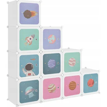 Knihovna Kostkový regál pro děti s kresleným motivem, bílý, 124,5x31,5x123,5 cm