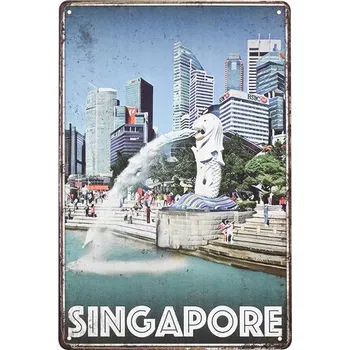 Obraz Plakát Kovová dekorativní cedule retro SINGAPUR