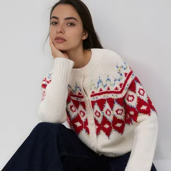 Dámský svetr Reserved - Svetr se vzorem - červená - 539HH-33M - 539HH-33M-XL