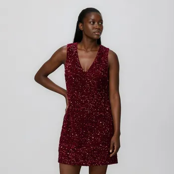 Dámské šaty Reserved - Flitrové mini šaty - hnědá - 110GP-83X - 110GP-83X-XXL