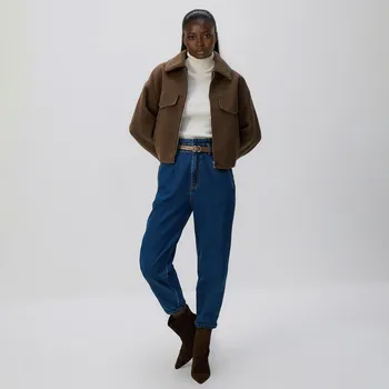 Dámské džíny Reserved - Paperbag džíny s páskem - tmavomodrá - 627GT-59J - 627GT-59J-36