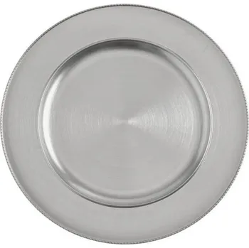 Talíř Dekorační talíř 33cm, plastový, stříbrný