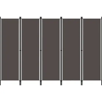 Paraván Paraván 5-křídlový z tkaniny a železného rámu, antracitový, 250 x 180 cm