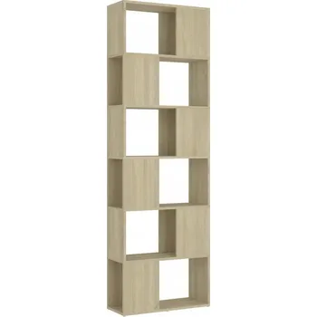 Knihovna Regál na knihy, dělicí stěna, 6 přihrádek, dub sonoma, 60x24x186 cm