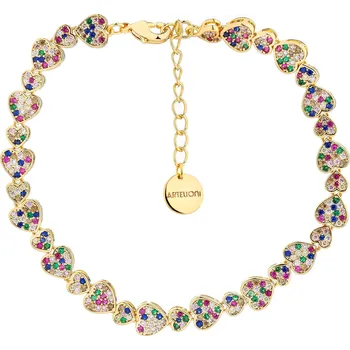 Náramek Pozlacený náramek z mosazi se zirkony - srdce - AR543-9260