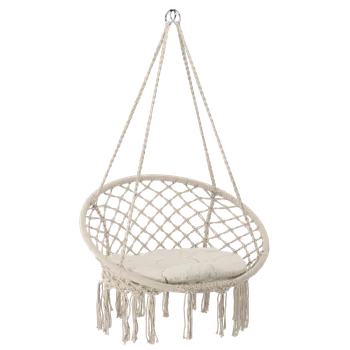 Zahradní houpačka ZÁVĚSNÉ KŘESLO - ČAPÍ HLÍZDO S POLŠTÁŘEM 80 x 60 x 120 CM BÉŽOVÉ *5288