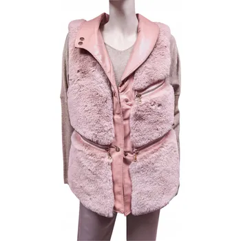 Dámská vesta EKO Vesta z KOŽEŠINA Růžová S/M ELEGANTNÍ Ozdobné Zipy