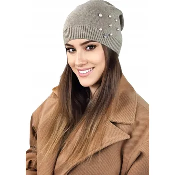 Čepice Čepice zimní KALCYT KAMEA, tmavě béžová barva, KAMEA