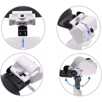 IP kamera Čelová lupa s LED světlem, brýle s 5 čočkami, baterie