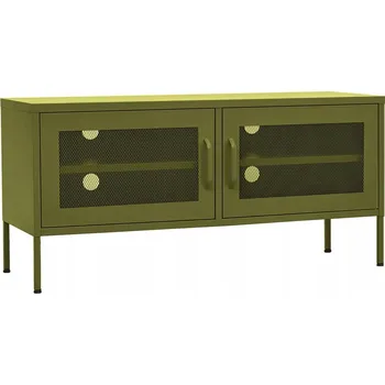 Televizní stolek Ocelová skříňka pod TV olivově zeleň 105x35x50 cm, 2 dvířka ze síťoviny