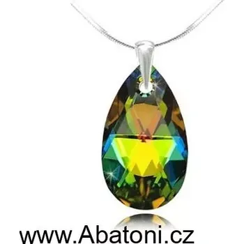 Náhrdelník Swarovski Elements Pear krystal 22mm - Stříbrný náhrdelník (přívěsek + řetízek) visací zelená slza, kapka 54025.3 Vitrail Medium (zeleno-růžová duhová)