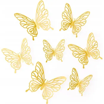 Samolepící dekorace 3D SAMOLEPKY SAMOLEPKY NA ZEĎ S MOTÝLY 12 KS + SAMOLEPICÍ TEČKY