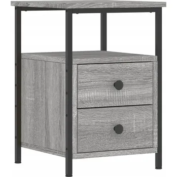 Noční stolek Industriální Noční Stolek z Materiálu na bázi Dřeva, Šedý Dub Sonoma, 3