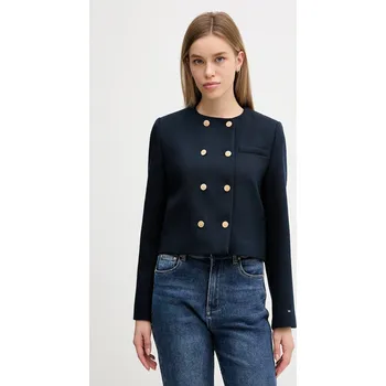 Bunda s příměsí vlny Tommy Hilfiger tmavomodrá barva, WW0WW47792 59X, vel. 36