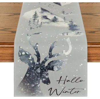 ubrus Vánoční běhoun na stůl s motivem jelena a hor, 40 x 100 cm