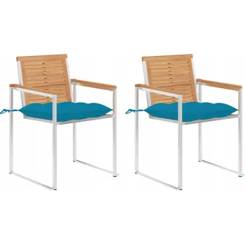 Zahradní židle z teakového dřeva a nerezové oceli, modré Polštáře