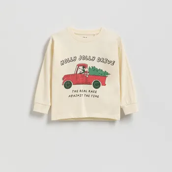 Chlapecká mikina Reserved - Vánoční tričko s dlouhým rukávem Mickey Mouse - krémová - 537HG-01X - 537HG-01X-104