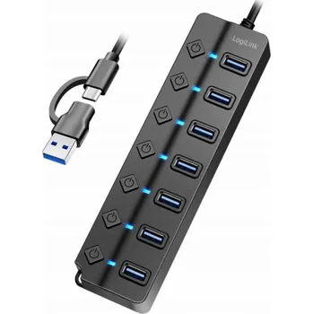 USB hub LogiLink HUB USB3.2 Gen1, 7x USB-A, 7x ON/OFF, černý