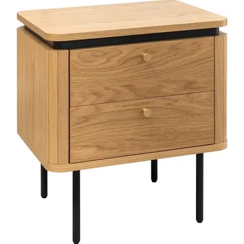 Noční stolek Designový art deco noční stolek Maderia se dvěma šuplíky a lamelovým reliéfem v dubové hnědé barvě s černými detaily 48 cm