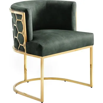 Jídelní židle Art deco jídelní židle Leara se zeleným sametovým potahem a zlatou konstrukcí s designem šestiúhelníků 64 cm