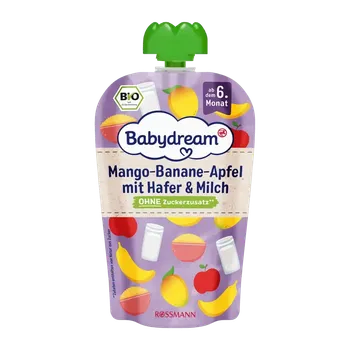 Babydream BIO ovocné pyré mango, jablko, banán s cereáliemi a mlékem 100 g