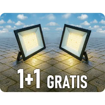 LED reflektor 50W, 4000lm, IP65, 110°, černý, 1+1 zdarma! Neutrální bílá
