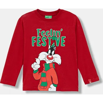 Dětské bavlněné tričko s dlouhým rukávem United Colors of Benetton 3ATNG10L4.P.Seasonal červená 33X, vel. 98