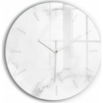 Hodiny Skleněné foto hodiny na zeď Elegantní mramor bílé ručičky kulatý průměr 60 cm