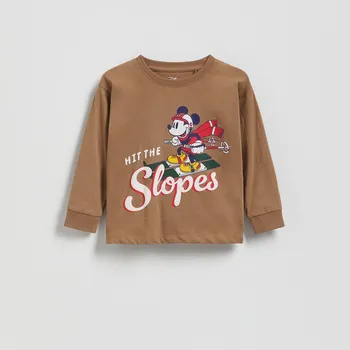 Dětská móda Reserved - Bavlněné tričko s dlouhými rukávy Mickey Mouse - kávová - 534HG-84X - 534HG-84X-110