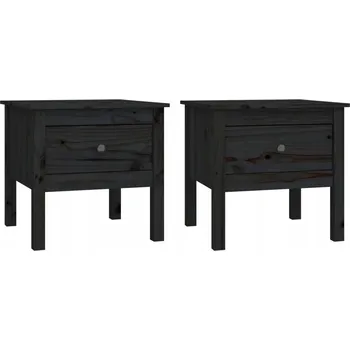 Konferenční stolek Odkládací stolek z masivního borovicového dřeva se zásuvkou, černý, 50x50x49 cm