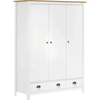 Šatní skříň Skříň dřevěná Hill s tyčí, 2 zásuvky, 5 polic, 127x50x170 cm, bílá