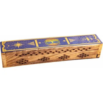 Truhlička na vonné tyčinky z mangového dřeva Fantasy Tree of Life cca 6 x 30 cm