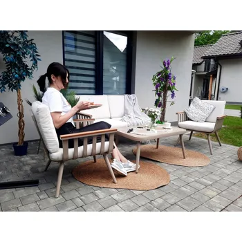 Zahradní sestava HLINÍKOVÁ SESTAVA NÁBYTKU (POHOVKA + 2 KŘESLA + STŮL) BÉŽOVÁ + BÉŽOVÉ POLŠTÁŘE *9408